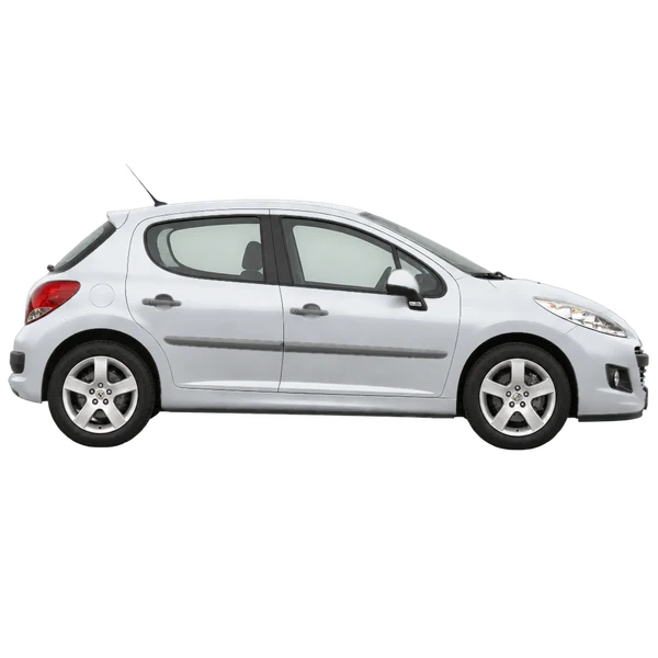 Peugeot 207 2012 باللون فضي، منظر منظر جانبي (باتجاه اليمين)