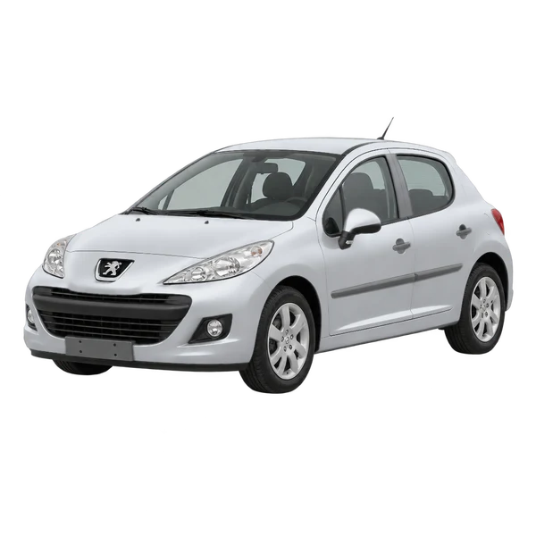 Peugeot 207 2013 argent, vue trois-quarts avant (orienté vers la gauche)