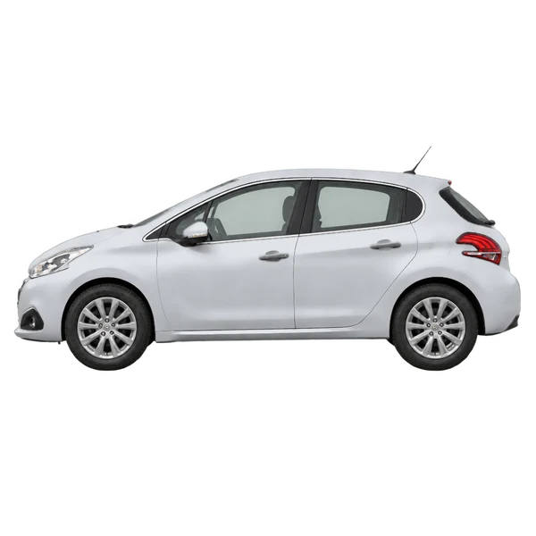 Peugeot 208 Active 2018 en plateado, vista lateral (mirando a la izquierda)