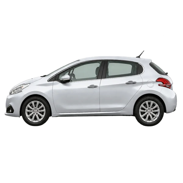 Peugeot 208 2017 en plateado, vista lateral (mirando a la izquierda)