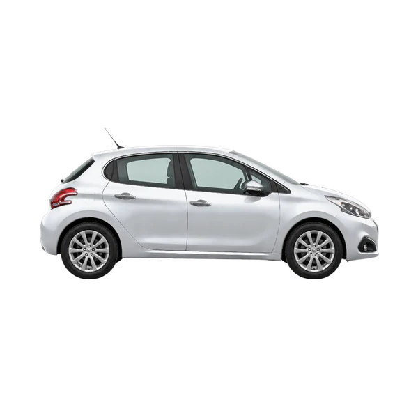 Peugeot 208 2017 en plateado, vista lateral (hacia la derecha)