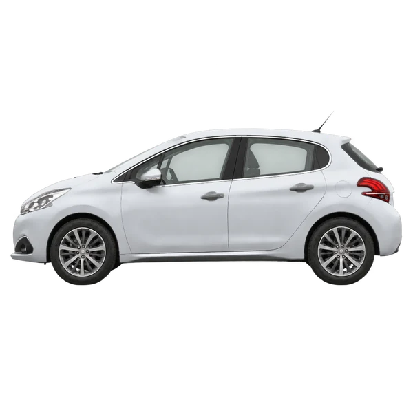 Peugeot 208 2018 en plateado, vista lateral (mirando a la izquierda)