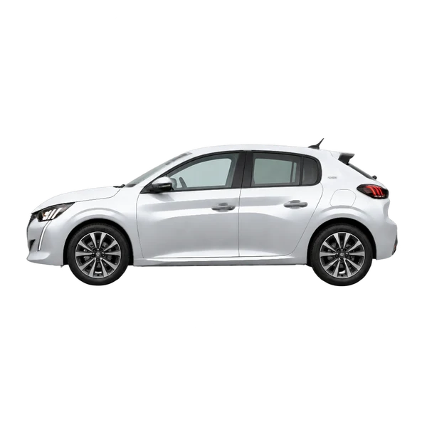 Peugeot 208 2022 en plateado, vista lateral (mirando a la izquierda)