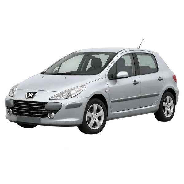 2008 Peugeot 307 in Silber, Ansicht: Dreiviertelansicht vorne (nach links gerichtet)