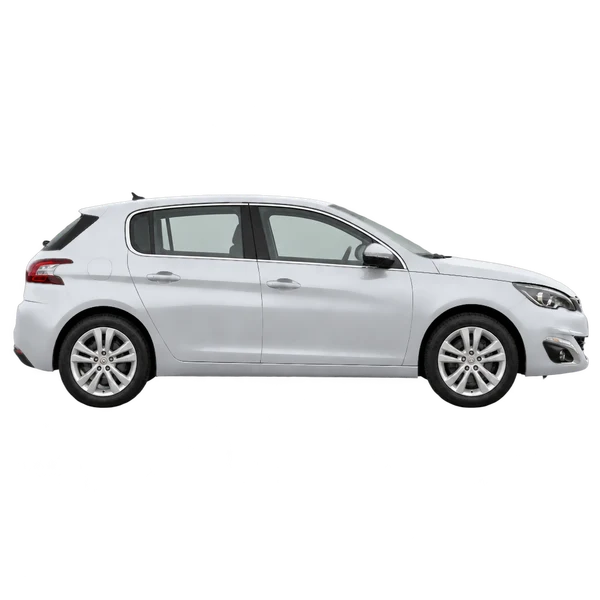 Peugeot 308 2014 en plateado, vista lateral (hacia la derecha)