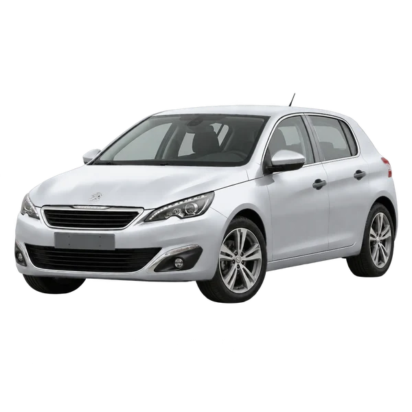 Peugeot 308 2015 en plateado, vista frontal tres cuartos (hacia la izquierda)