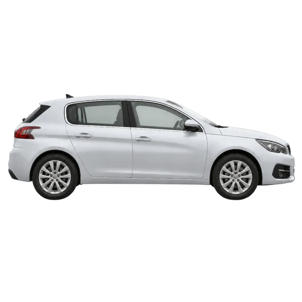 Peugeot 308 2020 en plateado, vista lateral (hacia la derecha)