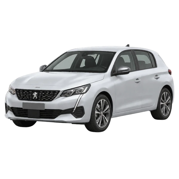 Peugeot 308 2021 en plateado, vista frontal tres cuartos (hacia la izquierda)
