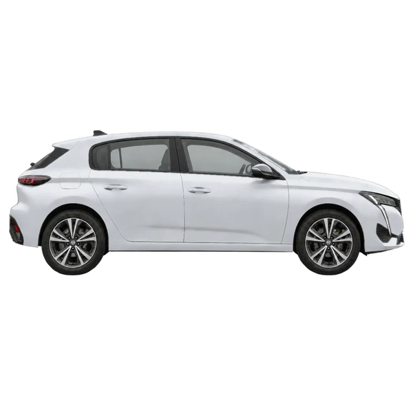 Peugeot 308 2022 en plateado, vista lateral (hacia la derecha)