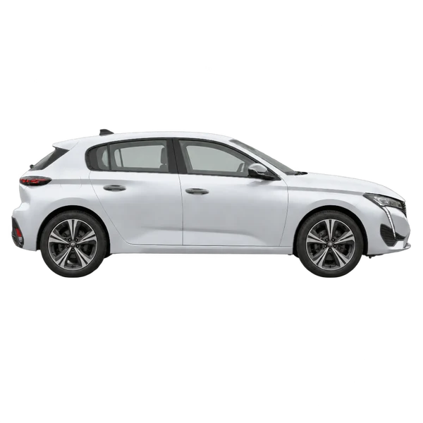 Peugeot 308 2023 en plateado, vista lateral (hacia la derecha)