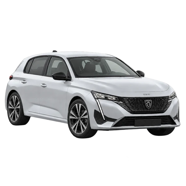 silver 2026 Peugeot 308 front three-quarter (facing right) view
