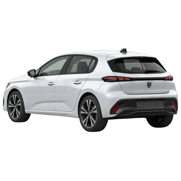 silver 2026 Peugeot 308 rear three-quarter (facing left) view