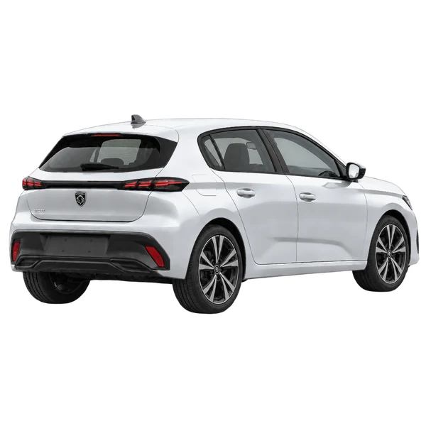 silver 2026 Peugeot 308 rear three-quarter (facing right) view