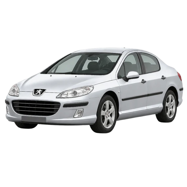 Peugeot 407 2006 باللون فضي، منظر منظر أمامي بزاوية ثلاثة أرباع (متجه لليسار)