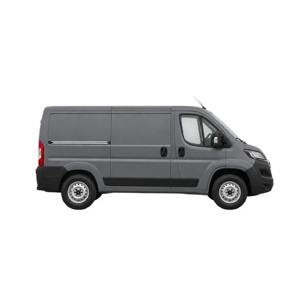 Peugeot Boxer 2022 باللون رمادي، منظر منظر جانبي (باتجاه اليمين)