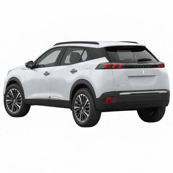 2021 Peugeot E-2008 in Silber, Ansicht: Dreiviertelansicht von hinten (nach links gerichtet)