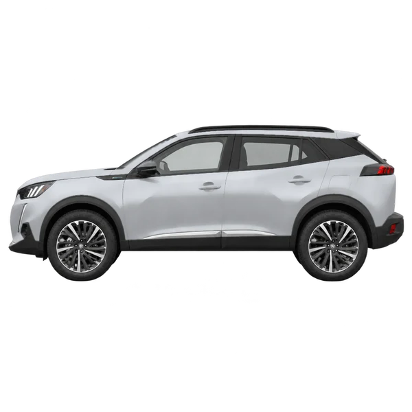2021 Peugeot E-2008 in Silber, Ansicht: Seite (nach links gerichtet)