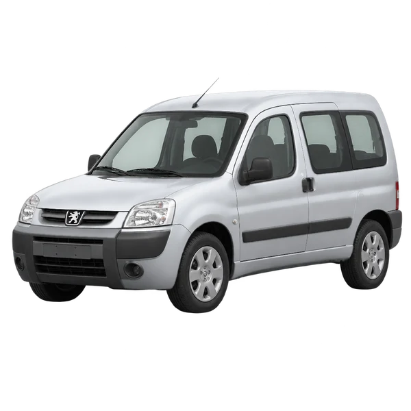 Peugeot Partner 2004 prata, vista dianteira em três quartos (voltada para a esquerda)