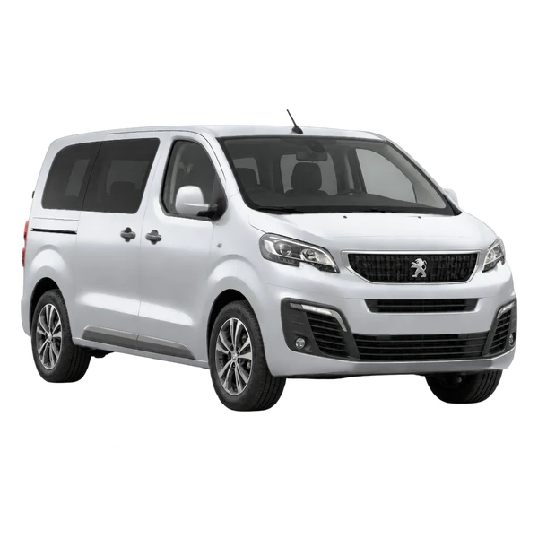 2021 Peugeot Traveller in Silber, Ansicht: Dreiviertelansicht vorne (nach links gerichtet)