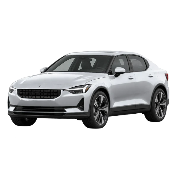Polestar 2 2022 باللون فضي، منظر منظر أمامي بزاوية ثلاثة أرباع (متجه لليسار)