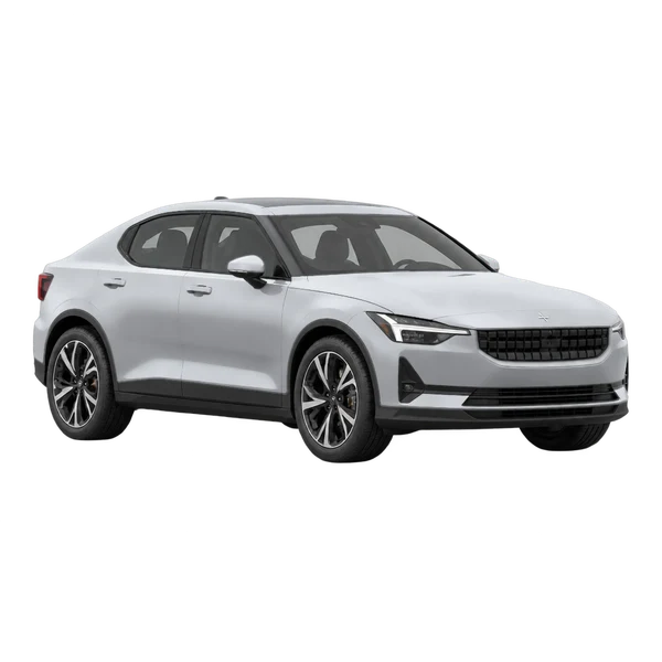 Polestar 2 2024 باللون فضي، منظر منظر أمامي بزاوية ثلاثة أرباع (متجه لليسار)