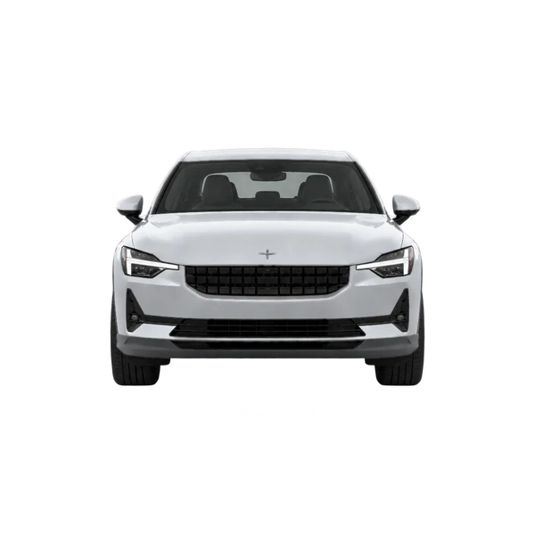 Polestar 2 2026 باللون فضي، منظر أمامي