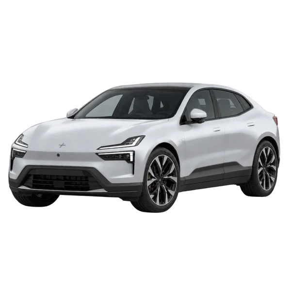 2025 Polestar 4 in Silber, Ansicht: Dreiviertelansicht vorne (nach links gerichtet)
