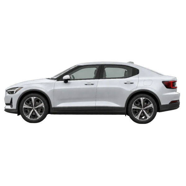 Polestar Polestar 2 2027 باللون فضي، منظر جانبي (متجه إلى اليسار)