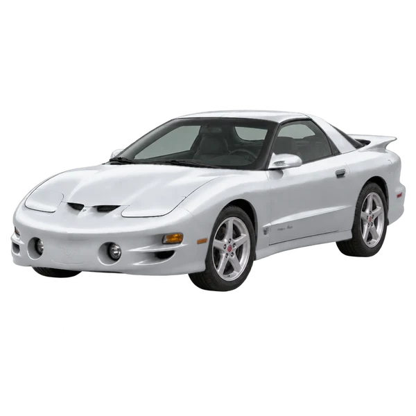 Pontiac Firebird 2000 prata, vista dianteira em três quartos (voltada para a esquerda)