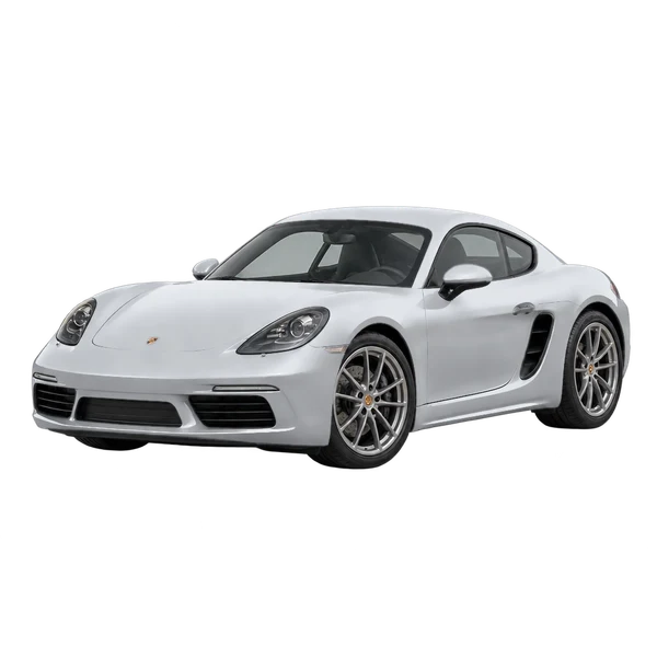 シルバーの2017 Porsche 718 Cayman（フロントスリークォーター(左向き)ビュー）