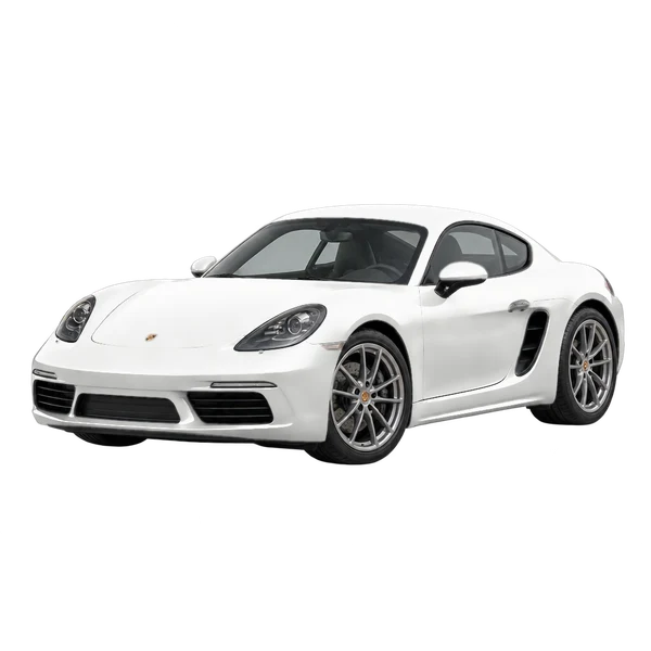 2021 Porsche 718 Cayman in weiß, Ansicht: Dreiviertelansicht vorne (nach links gerichtet)