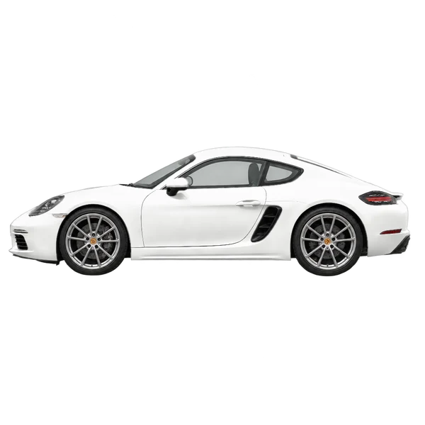 2025 Porsche 718 Cayman in weiß, Ansicht: Seite (nach links gerichtet)