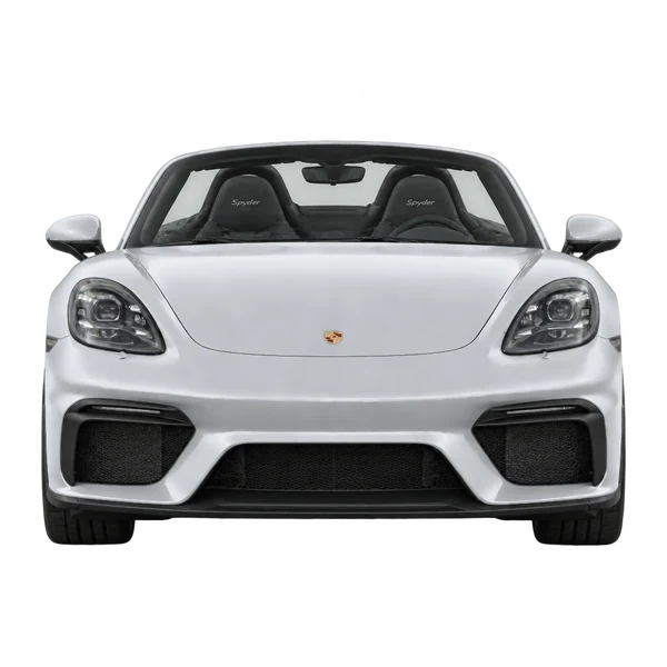 Porsche 718 Spyder 2020 en plateado, vista frontal