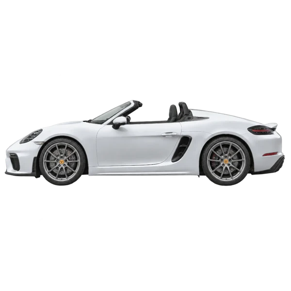 Porsche 718 Spyder 2020 en plateado, vista lateral (mirando a la izquierda)