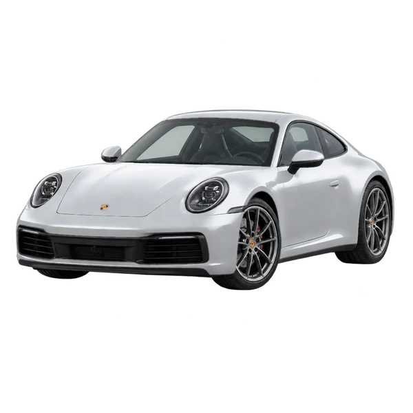 2021 Porsche 911 Carrera in Silber, Ansicht: Dreiviertelansicht vorne (nach links gerichtet)