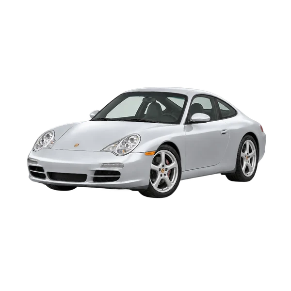 silver 2000 Porsche 911 front three-quarter (facing left) view