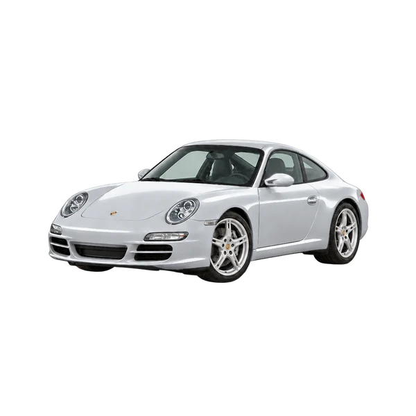 silver 2005 Porsche 911 front three-quarter (facing left) view