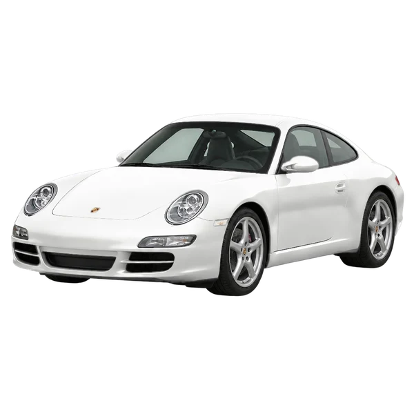 Porsche 911 2007 blanc, vue trois-quarts avant (orienté vers la gauche)