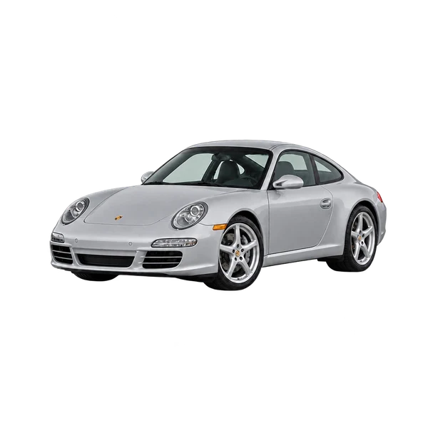silver 2008 Porsche 911 front three-quarter (facing left) view