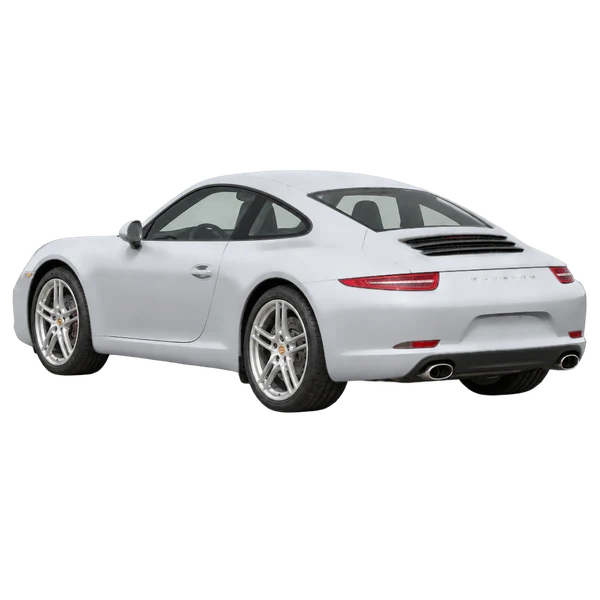 silver 2013 Porsche 911 rear three-quarter (facing left) view