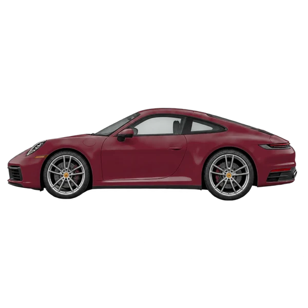 burgundy 2020 Porsche 911 side (facing left) view