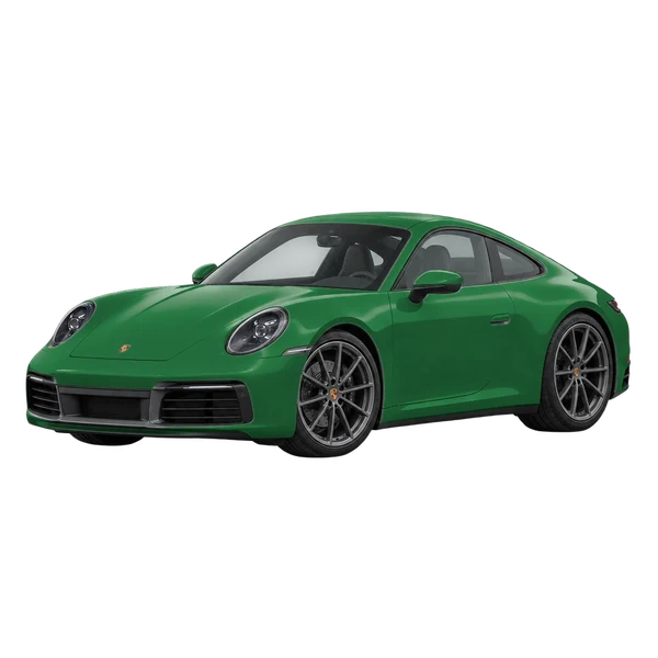 green 2020 Porsche 911 front three-quarter (facing left) view
