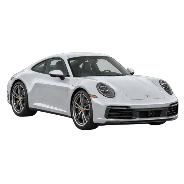silver 2020 Porsche 911 front three-quarter (facing right) view