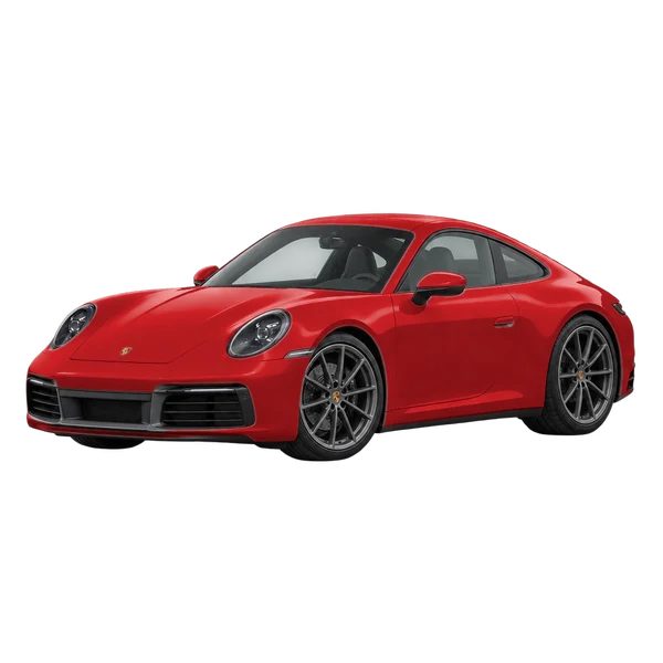 Porsche 911 2026 باللون أحمر، منظر منظر أمامي بزاوية ثلاثة أرباع (متجه لليسار)
