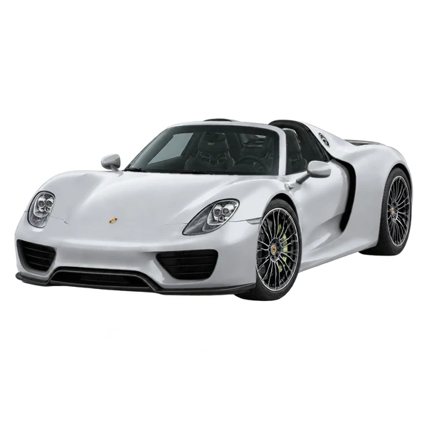シルバーの2014 Porsche 918(フロントスリークォーター(左向き)ビュー)