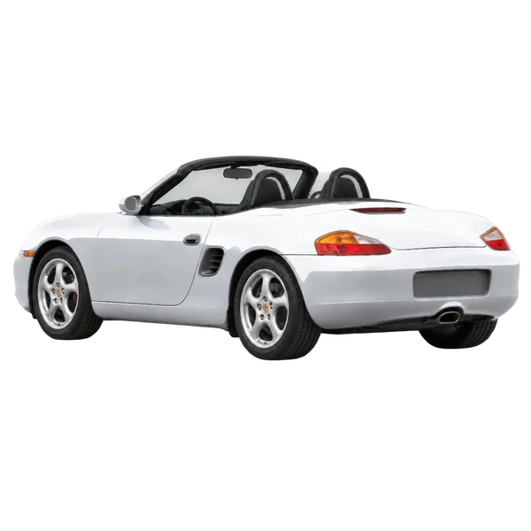 Porsche Boxster 2002 en plateado, vista tres cuartos trasero (mirando a la izquierda)