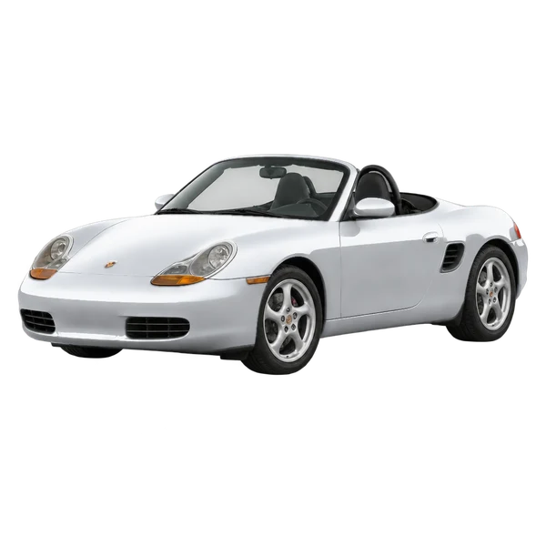 Porsche Boxster 2003 en plateado, vista frontal tres cuartos (hacia la izquierda)