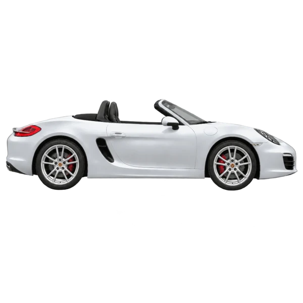 Porsche Boxster 2014 en plateado, vista lateral (hacia la derecha)