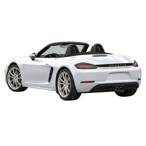 silver 2018 Porsche Boxster rear three-quarter (facing left) view