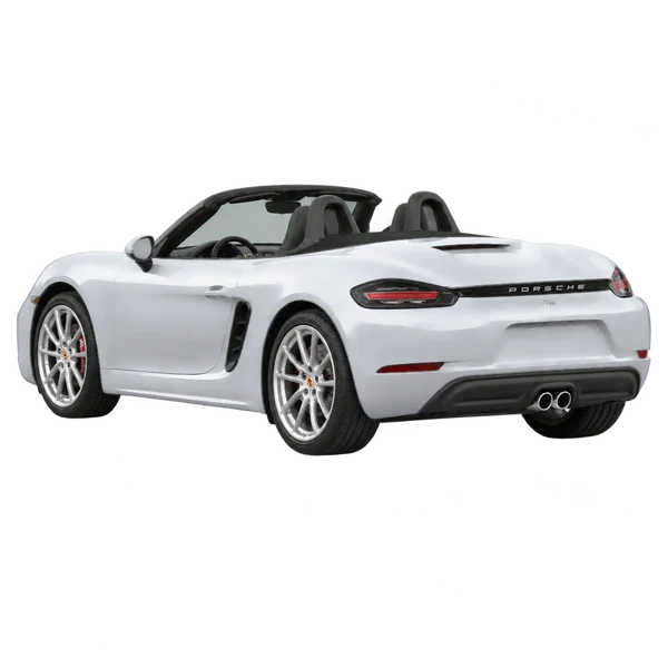 silver 2019 Porsche Boxster rear three-quarter (facing left) view